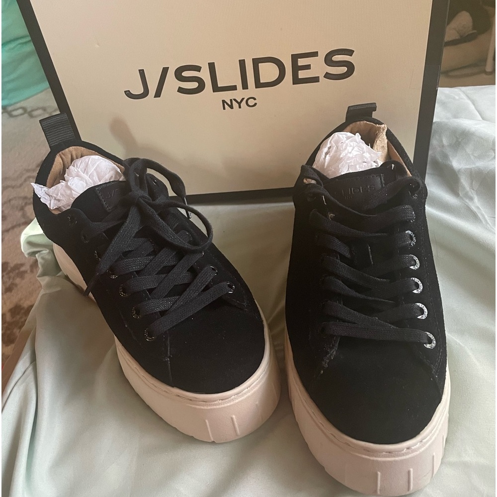 J/Slides black suede sneakers size 7M